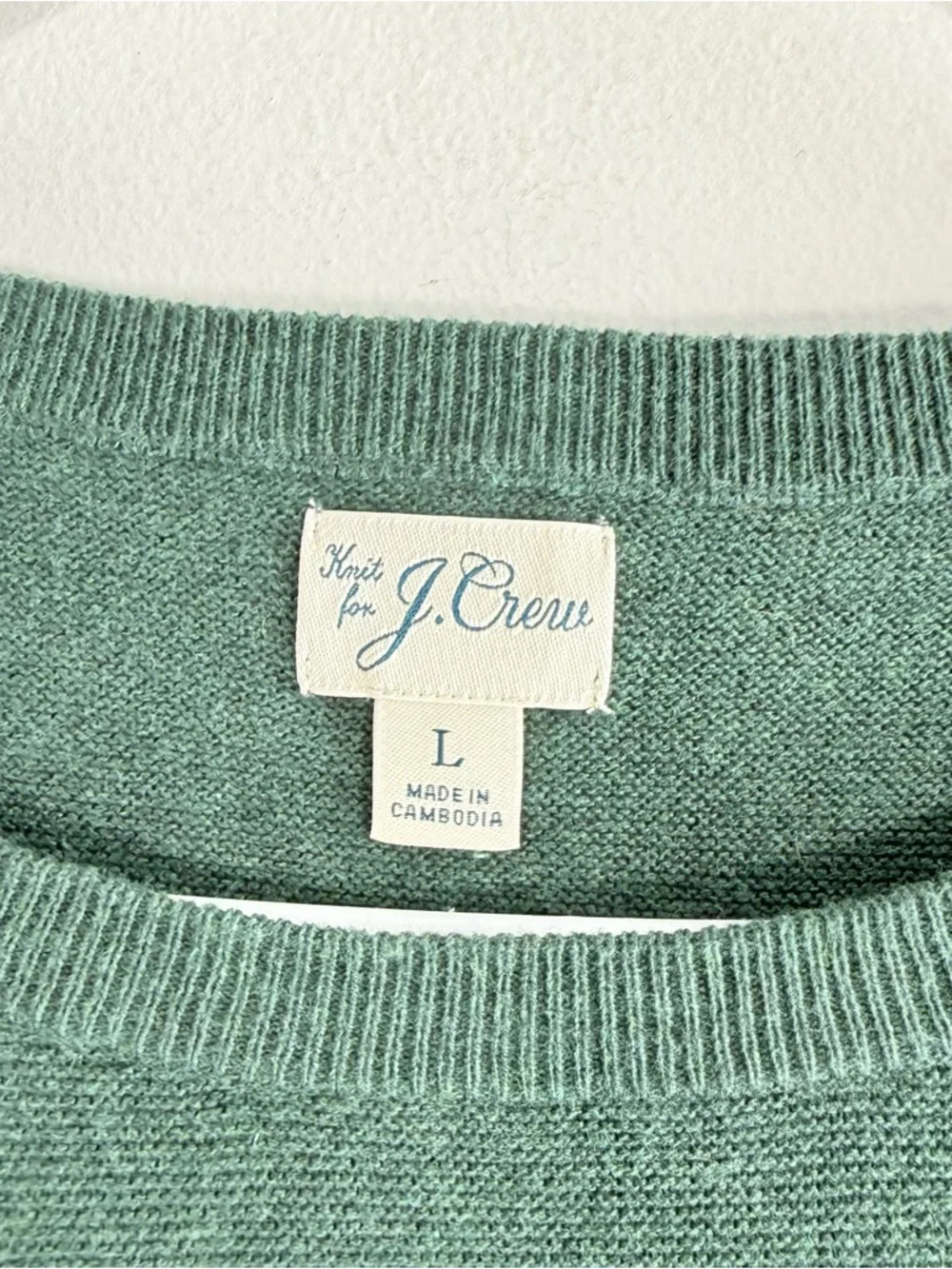 J. Crew 100% Cotton Crewneck Sweater Garter Stitch Military Green H6060 Large